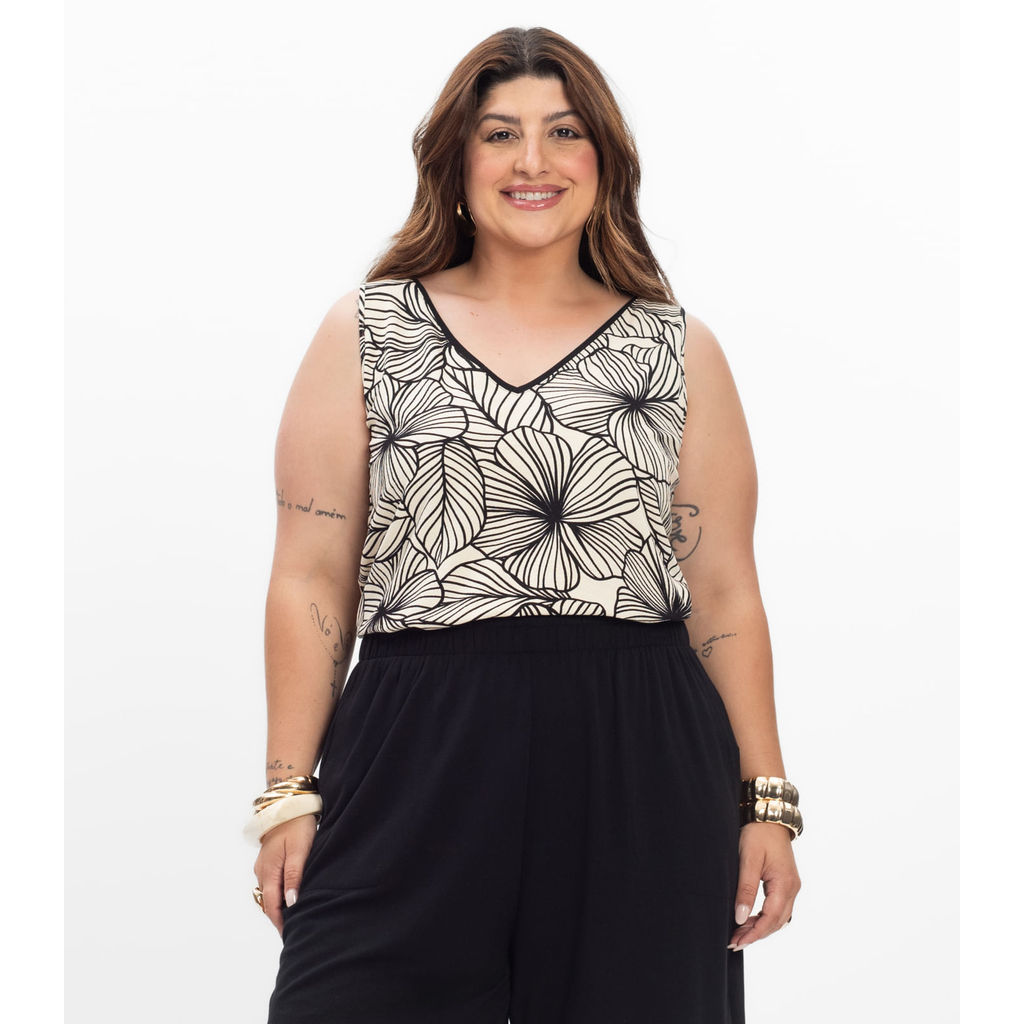 Regata em Viscose Feminina Plus Size Secret Glam Bege Regata em Viscose Feminina Plus Size Secret Glam Bege