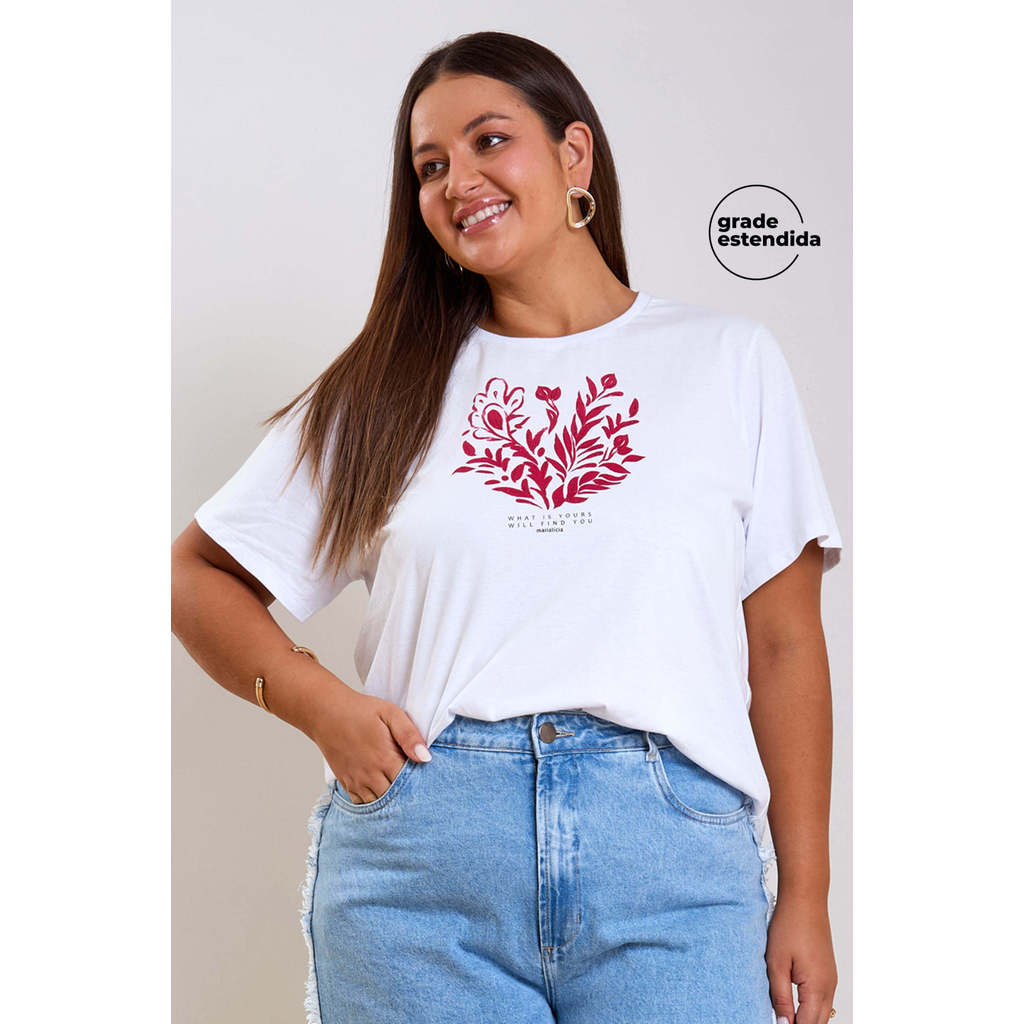 T-Shirt Feminina Floral Regular Marialícia Branco T-Shirt Feminina Floral Regular Marialícia Branco