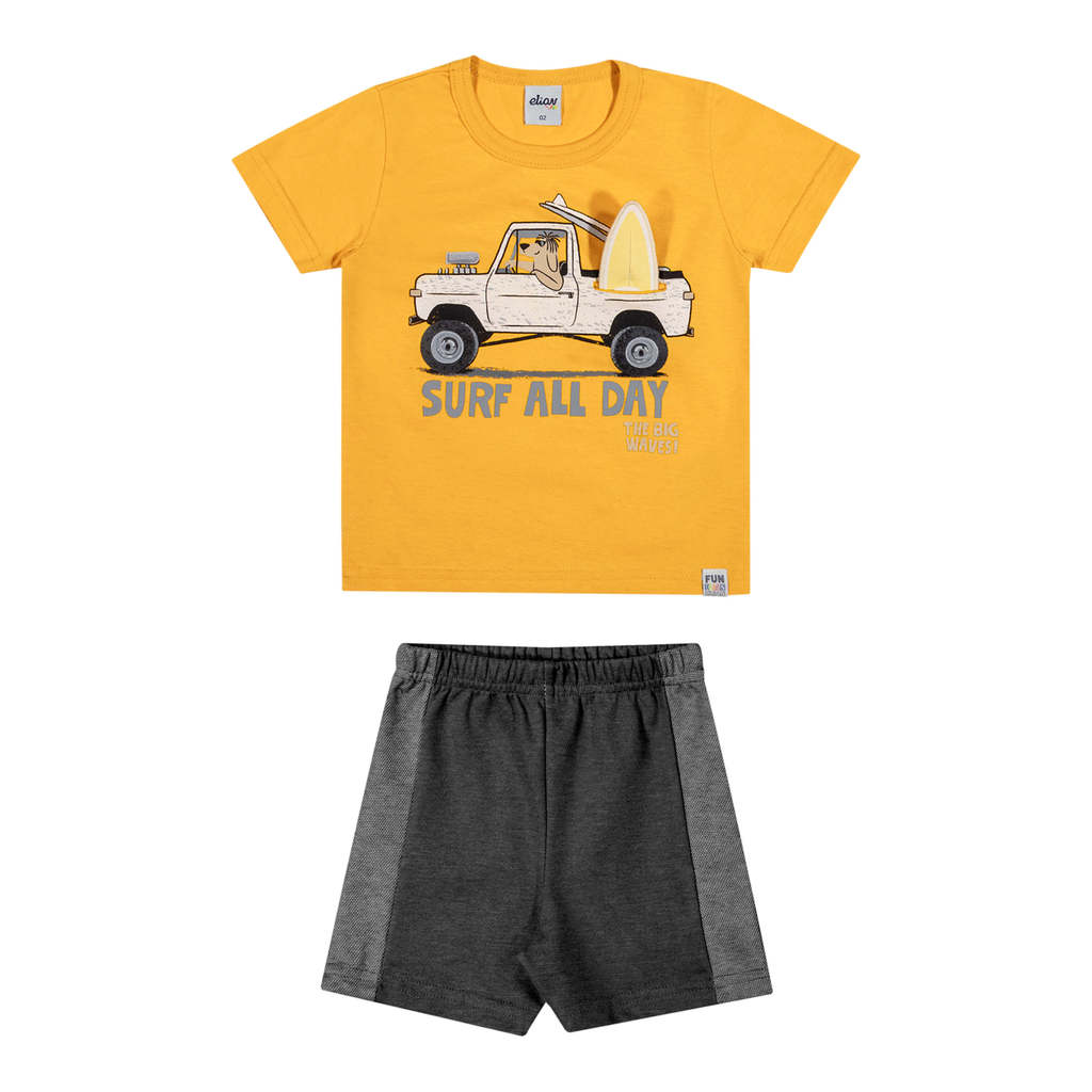 Conjunto Infantil Menino interativo Surf Elian Amarelo Conjunto Infantil Menino interativo Surf Elian Amarelo