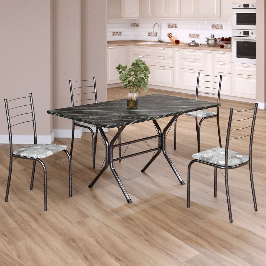 Conjunto Sala de Jantar Mesa Retangular 120x75cm Tampo Ardósia Indiana 4 Cadeiras Rio Paraopeba/Mart Prata Conjunto Sala de Jantar Mesa Retangular 120x75cm Tampo Ardósia Indiana 4 Cadeiras Rio Paraopeba/Mart Prata