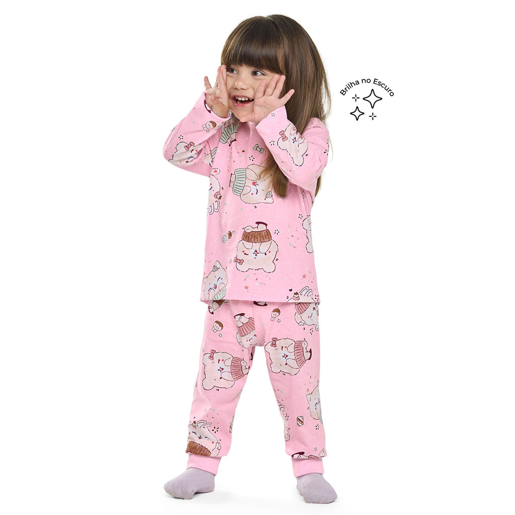 Pijama Longo Infantil Menina Doces Bichinhos Elian Rosa Pijama Longo Infantil Menina Doces Bichinhos Elian Rosa