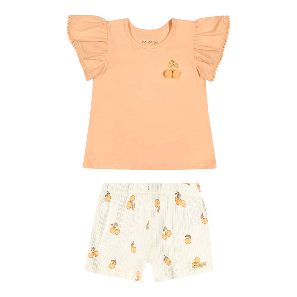 Conjunto Bebê Menina Pompom Cereja Colorittá Laranja Conjunto Bebê Menina Pompom Cereja Colorittá Laranja