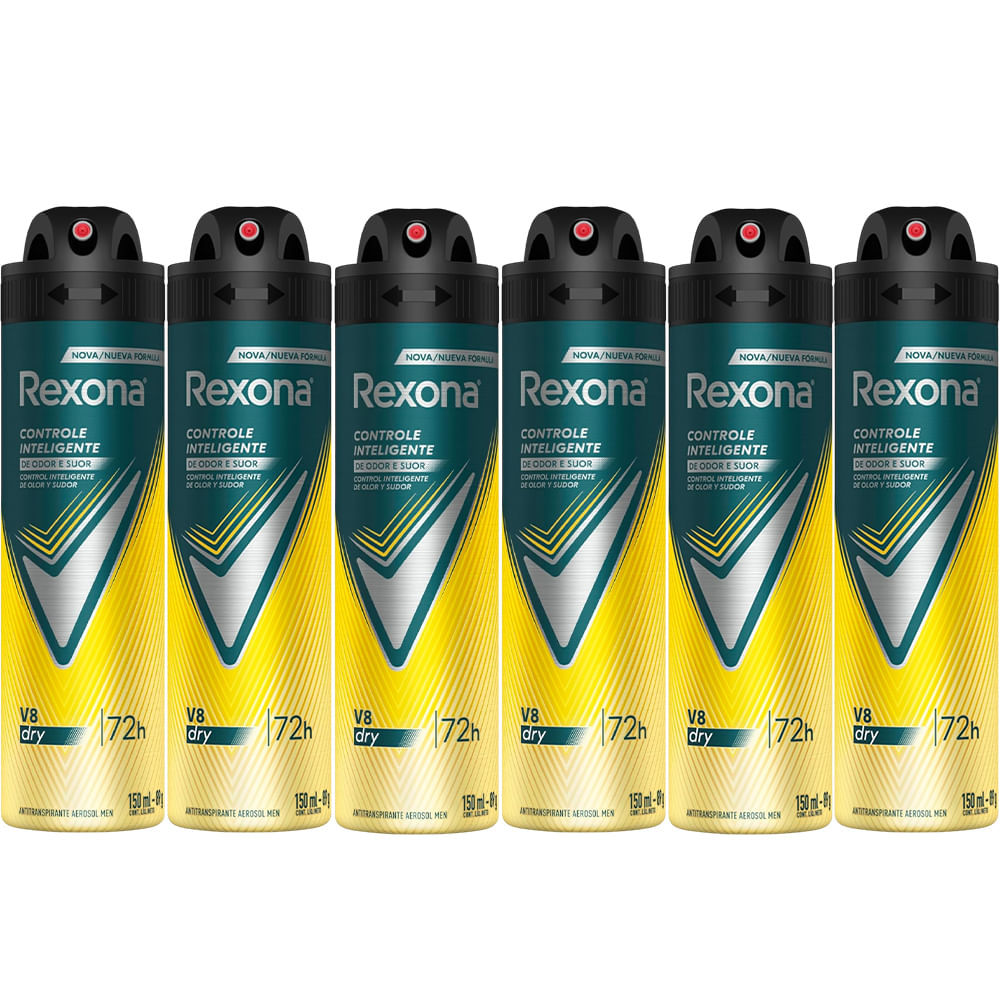 Kit Desodorante Aerosol Rexona V8/Amarelo 150ml – 6 Unidades