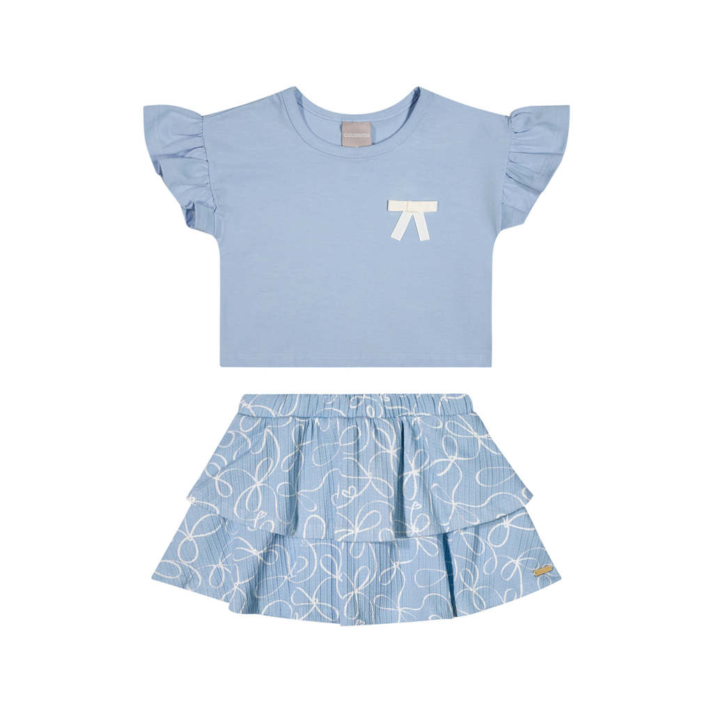 Conjunto Infantil Menina Laços Babado Colorittá Azul Conjunto Infantil Menina Laços Babado Colorittá Azul