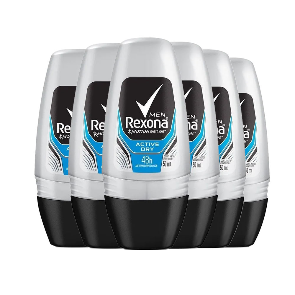 Kit Desodorante Roll On Rexona Men Active Dry 50ml – 6 Unidades Kit Desodorante Roll On Rexona Men Active Dry 50ml – 6 Unidades