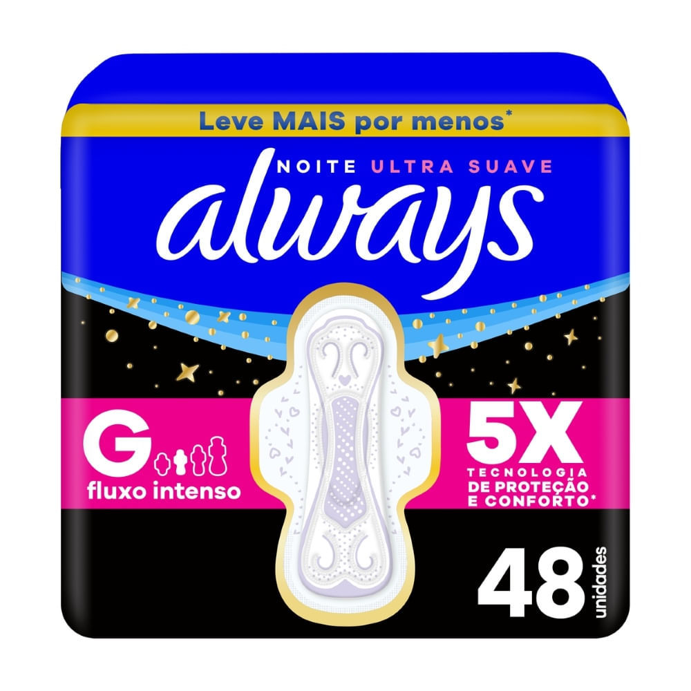 Absorvente Always Noite Ultra Suave com Abas 48 Unidades Absorvente Always Noite Ultra Suave com Abas 48 Unidades