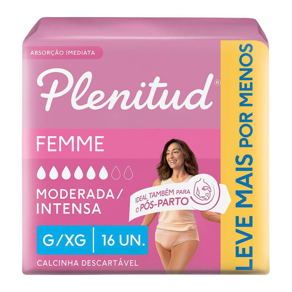 Roupa Íntima Plenitud Femme Tamanho G/XG com 16 Unidades Roupa Íntima Plenitud Femme Tamanho G/XG com 16 Unidades