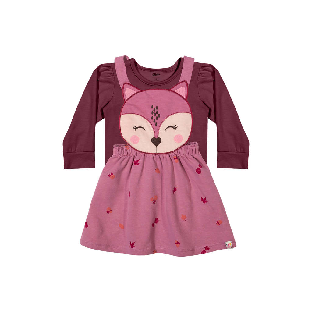 Conjunto Bebê Menina Vestido e Blusa Raposa Elian Bordô Conjunto Bebê Menina Vestido e Blusa Raposa Elian Bordô