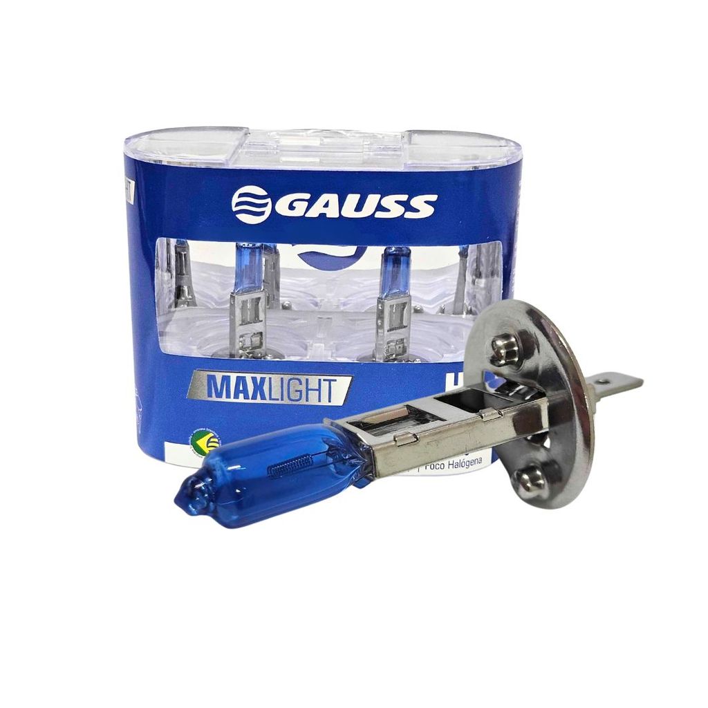 Kit Par de Lâmpadas H1 para Farol 12v 55w Super Branca Azul Maxlight 1950 a 2019 Gauss GL55H1 Kit Par de Lâmpadas H1 para Farol 12v 55w Super Branca Azul Maxlight 1950 a 2019 Gauss GL55H1