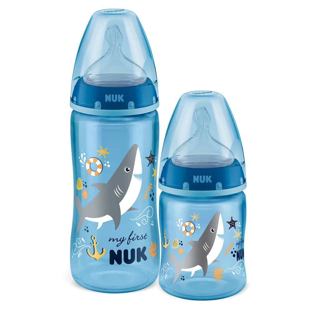 Kit Mamadeira Nuk My First Bico de Silicone Ortodôntico Fluxo Médio 150ml e 300ml Boys