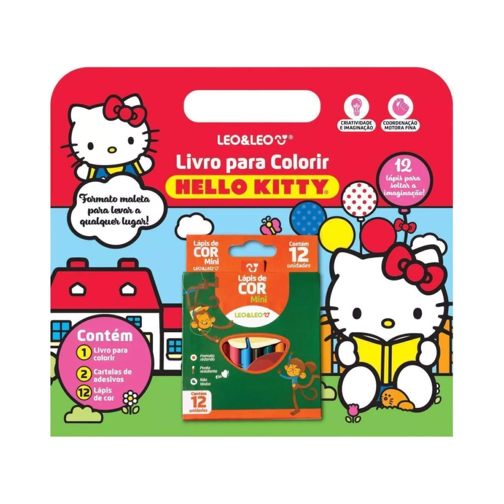 Livro para Colorir Hello Kitty c/ Cartela de Adesivos e Lápis de cor mini Leonora – 10470 Livro para Colorir Hello Kitty c/ Cartela de Adesivos e Lápis de cor mini Leonora – 10470