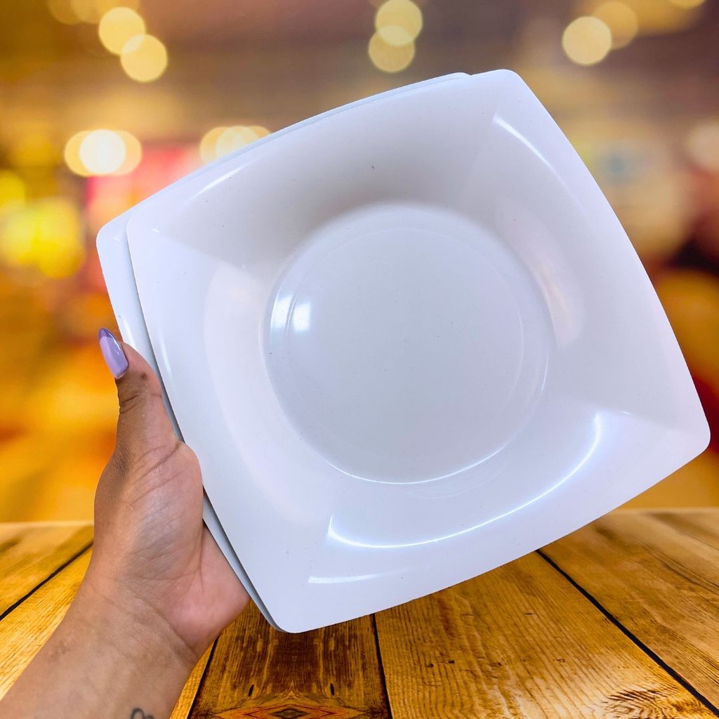 10~50 PRATOS PLÁSTICO QUADRADO REUTILIZÁVEL BRANCO