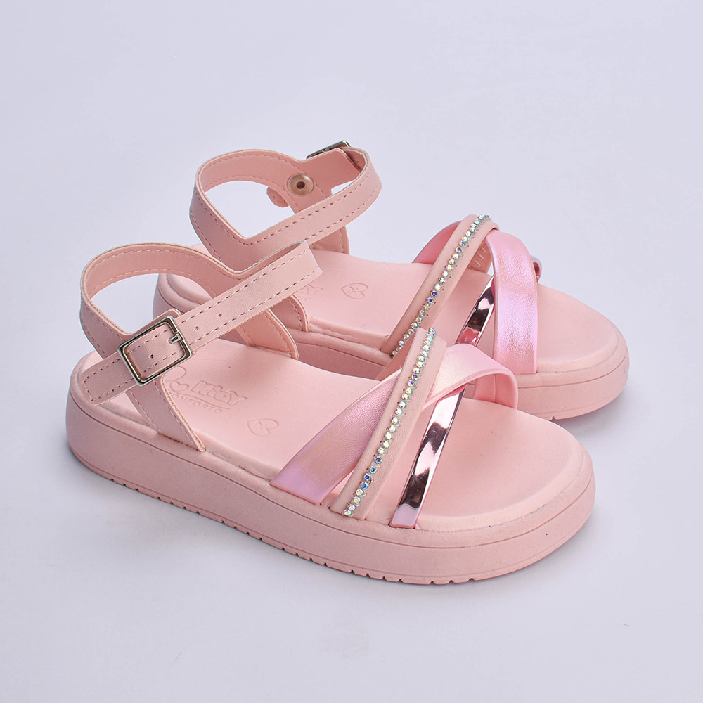 Sandália Infantil Menina Kidy Mini Flatform Nude Rosa Tiras Brilho Confortável Flexível Ajustável Sandália Infantil Menina Kidy Mini Flatform Nude Rosa Tiras Brilho Confortável Flexível Ajustável