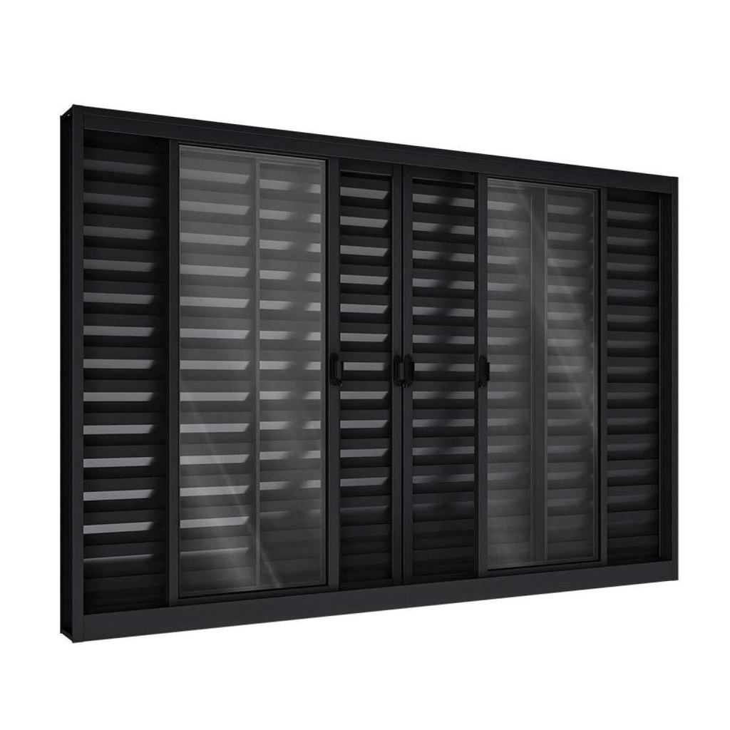 Janela de Alumínio Veneziana de Correr Central 6 Folhas 100x150cm Riobras Preto Janela de Alumínio Veneziana de Correr Central 6 Folhas 100x150cm Riobras Preto