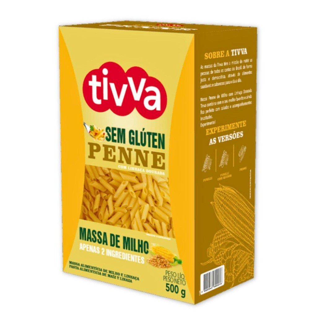 Macarrão Penne 500G Linhaça Dourada Sem Glúten Tivva Macarrão Penne 500G Linhaça Dourada Sem Glúten Tivva