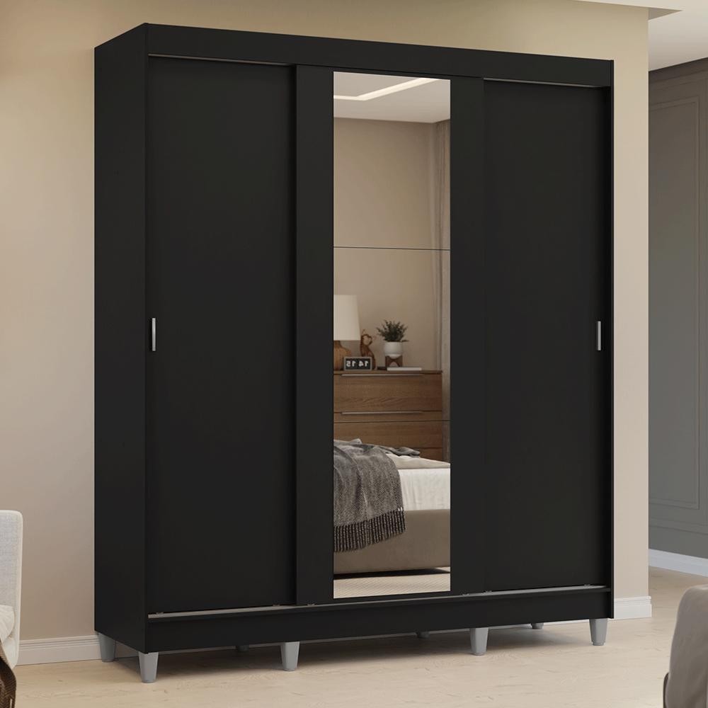 Guarda-Roupa Casal com Pés 3 Portas de Correr com Espelho Reno Madesa P Guarda-Roupa Casal com Pés 3 Portas de Correr com Espelho Reno Madesa P