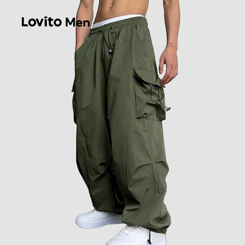 Lovito Men Protótipo Casual com Bolso Estrutura de Bolso Cordão para Todas As Estações Verde militar LNE118050 Lovito Men Protótipo Casual com Bolso Estrutura de Bolso Cordão para Todas As Estações Verde militar LNE118050