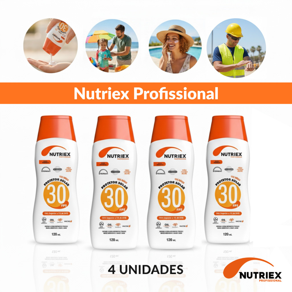 Kit 4 Protetor Solar Nutriex Fps 30 Toque Seco 120ml Proteção Uva Uvb Resistente Água Suor