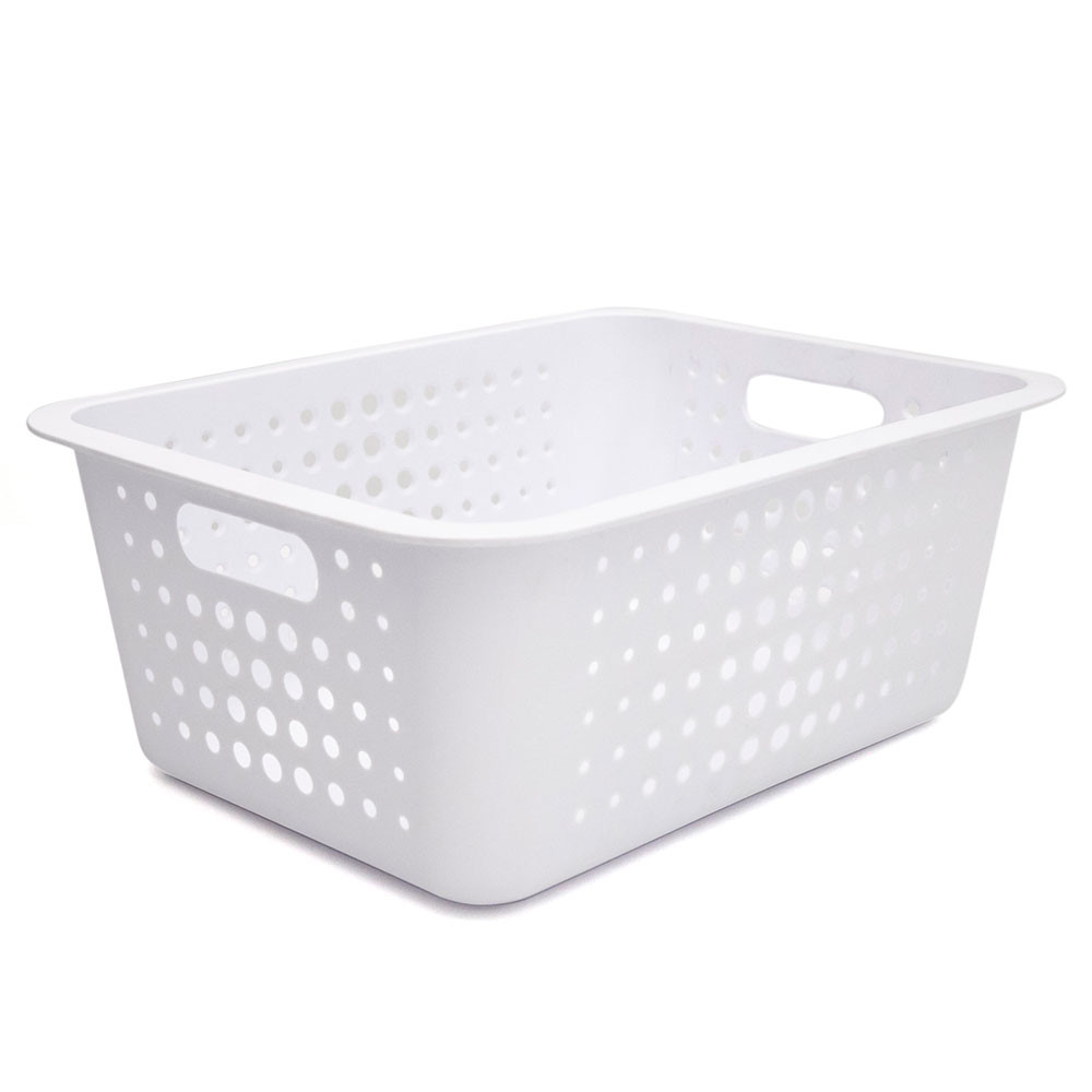 Cesta Organizadora Retangular Branca Polipropileno Resistente Pegas Laterais Empilhável Martiplast Cesta Organizadora Retangular Branca Polipropileno Resistente Pegas Laterais Empilhável Martiplast