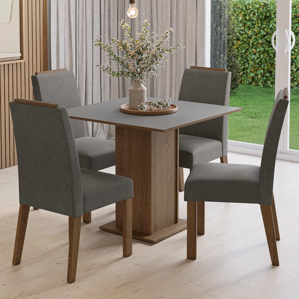 Conjunto Sala de Jantar Tampo de Madeira 4 Cadeiras Rustic/Cinza/Silver Aspen Madesa Conjunto Sala de Jantar Tampo de Madeira 4 Cadeiras Rustic/Cinza/Silver Aspen Madesa
