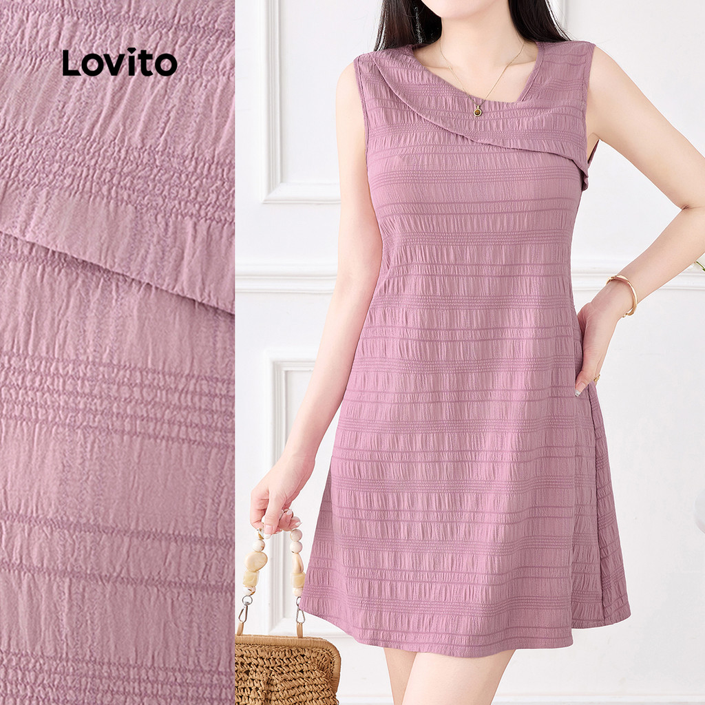 Lovito Vestido Elegante Assimétrico Simples de Primavera/verão Cinza e Rosa para Mulheres L155ED775 Lovito Vestido Elegante Assimétrico Simples de Primavera/verão Cinza e Rosa para Mulheres L155ED775