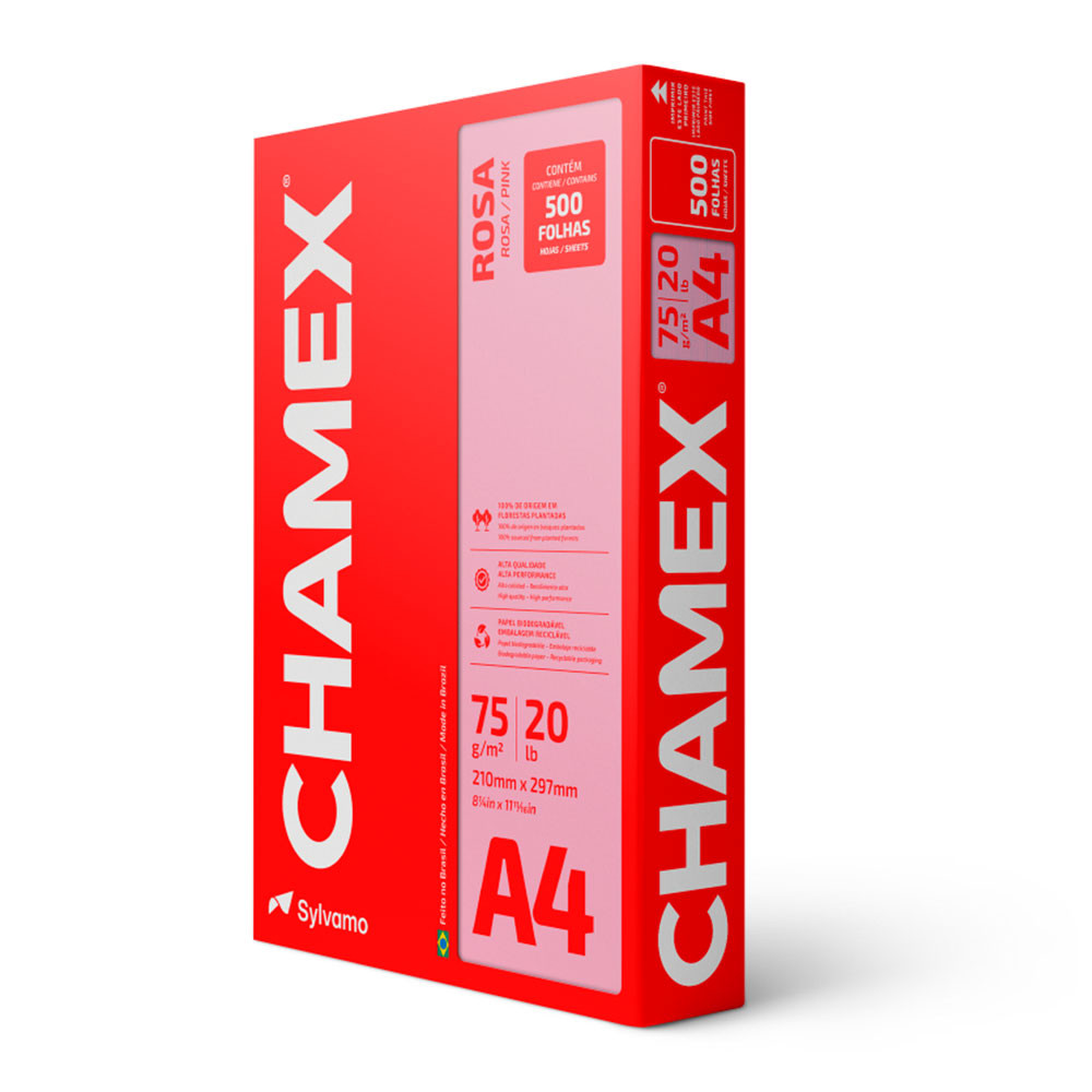 Papel sulfite A4 75g Rosa 210×297 com 500 folhas Colors Chamex Papel sulfite A4 75g Rosa 210×297 com 500 folhas Colors Chamex