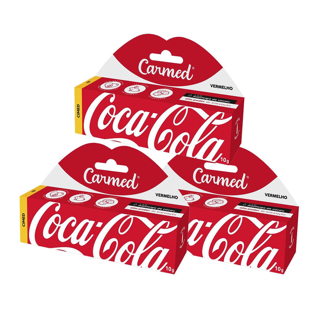 Kit 3 Und Hidratante Labial Carmed Coca-Cola Vermelho 10g Kit 3 Und Hidratante Labial Carmed Coca-Cola Vermelho 10g