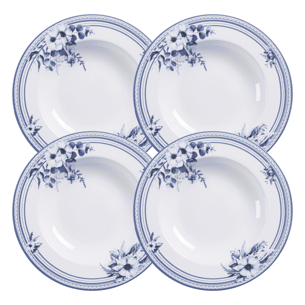 Jogo De Pratos Fundos 28cm Kit 4 Peças Azzura Sopa Porcelana Decorada Floral Tramontina Jogo De Pratos Fundos 28cm Kit 4 Peças Azzura Sopa Porcelana Decorada Floral Tramontina