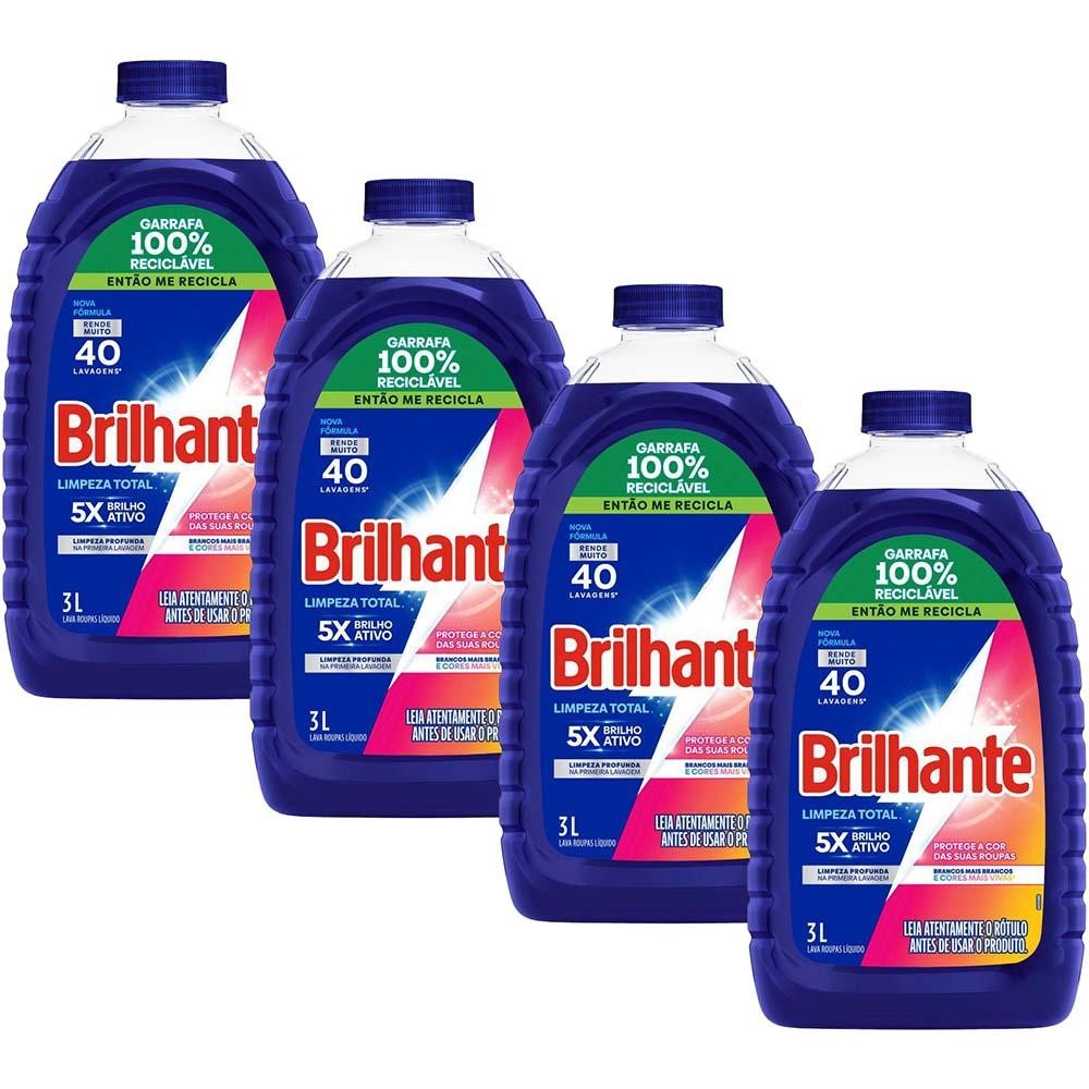 Kit 4 Sabão Líquido Brilhante Limpeza Total 3l Kit 4 Sabão Líquido Brilhante Limpeza Total 3l