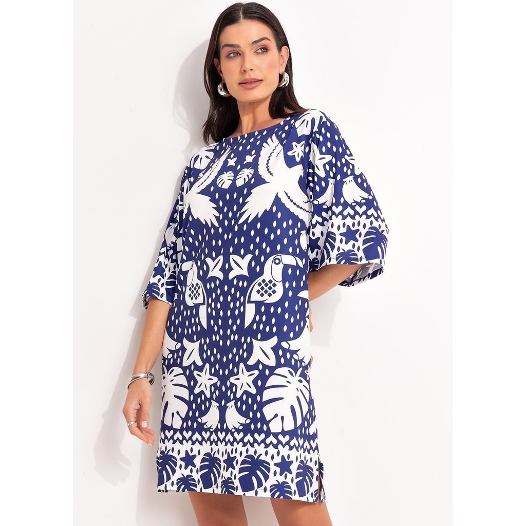 Vestido Em Malha Fria Barrado Azul Quintess Vestido Em Malha Fria Barrado Azul Quintess