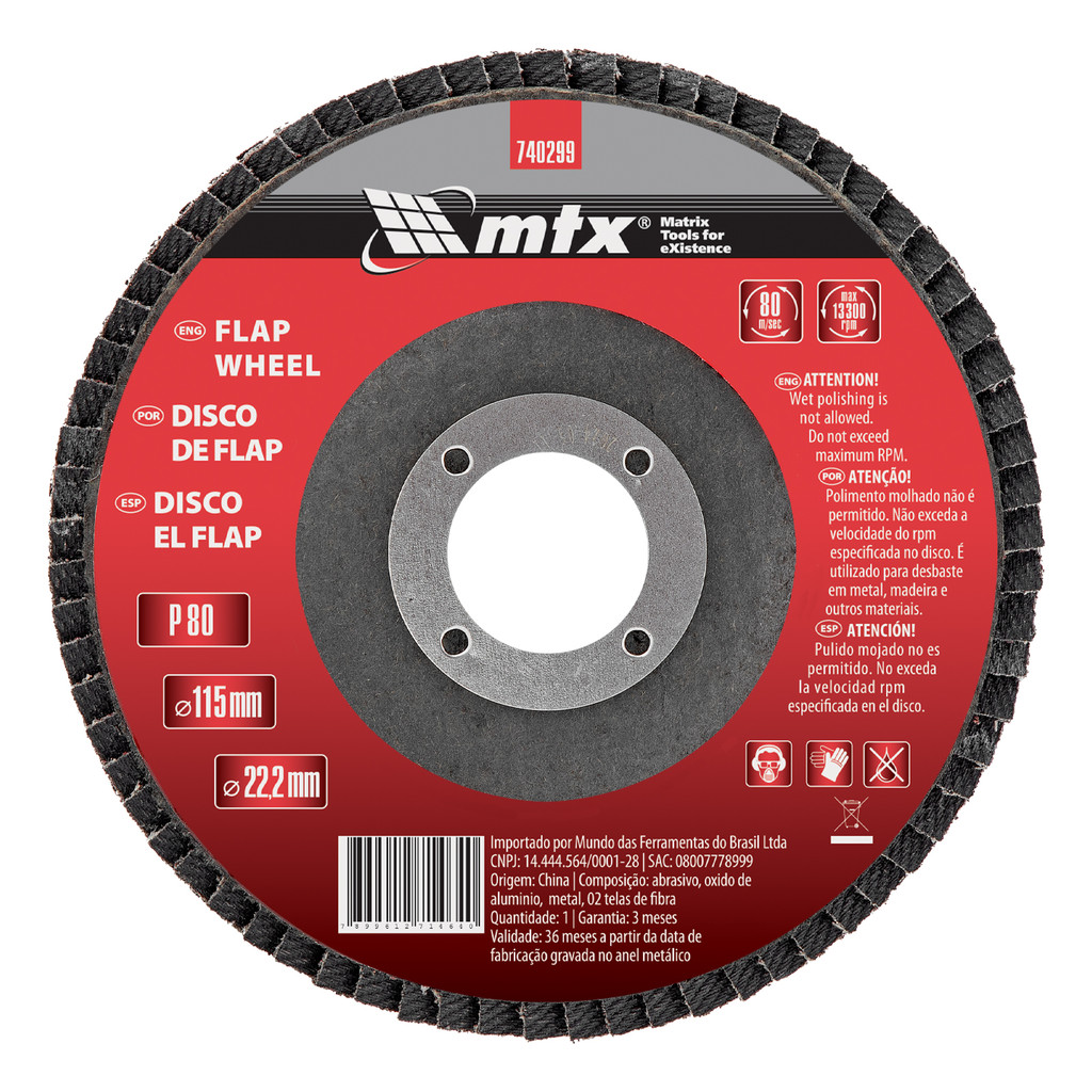 DISCO FLAP, GRAO 80, 115 X 22,2 MM, 1PC // MTX DISCO FLAP, GRAO 80, 115 X 22,2 MM, 1PC // MTX