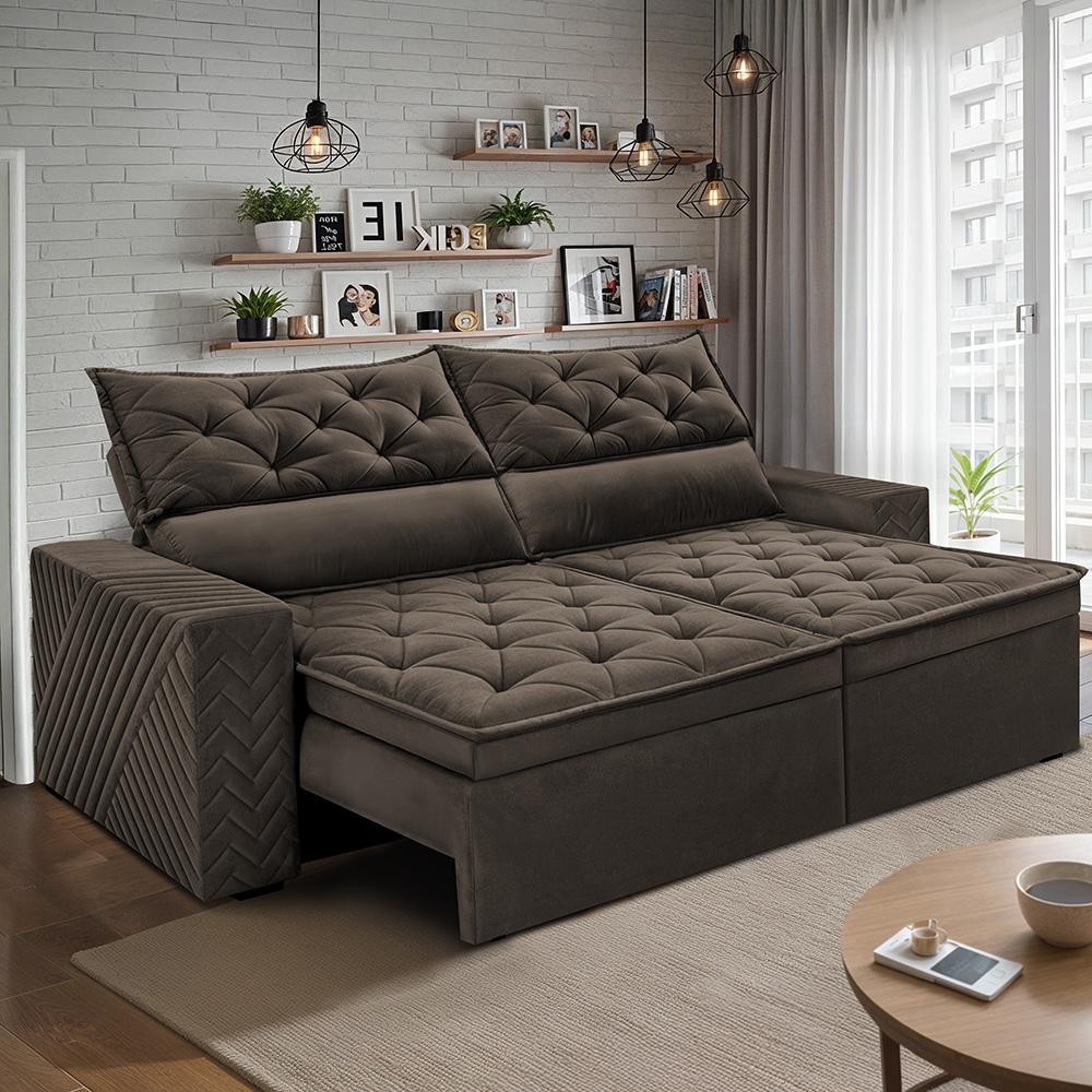 Sofá Retrátil e Reclinável 2,00m Essence Velusoft Café Cama inBox Sofá Retrátil e Reclinável 2,00m Essence Velusoft Café Cama inBox