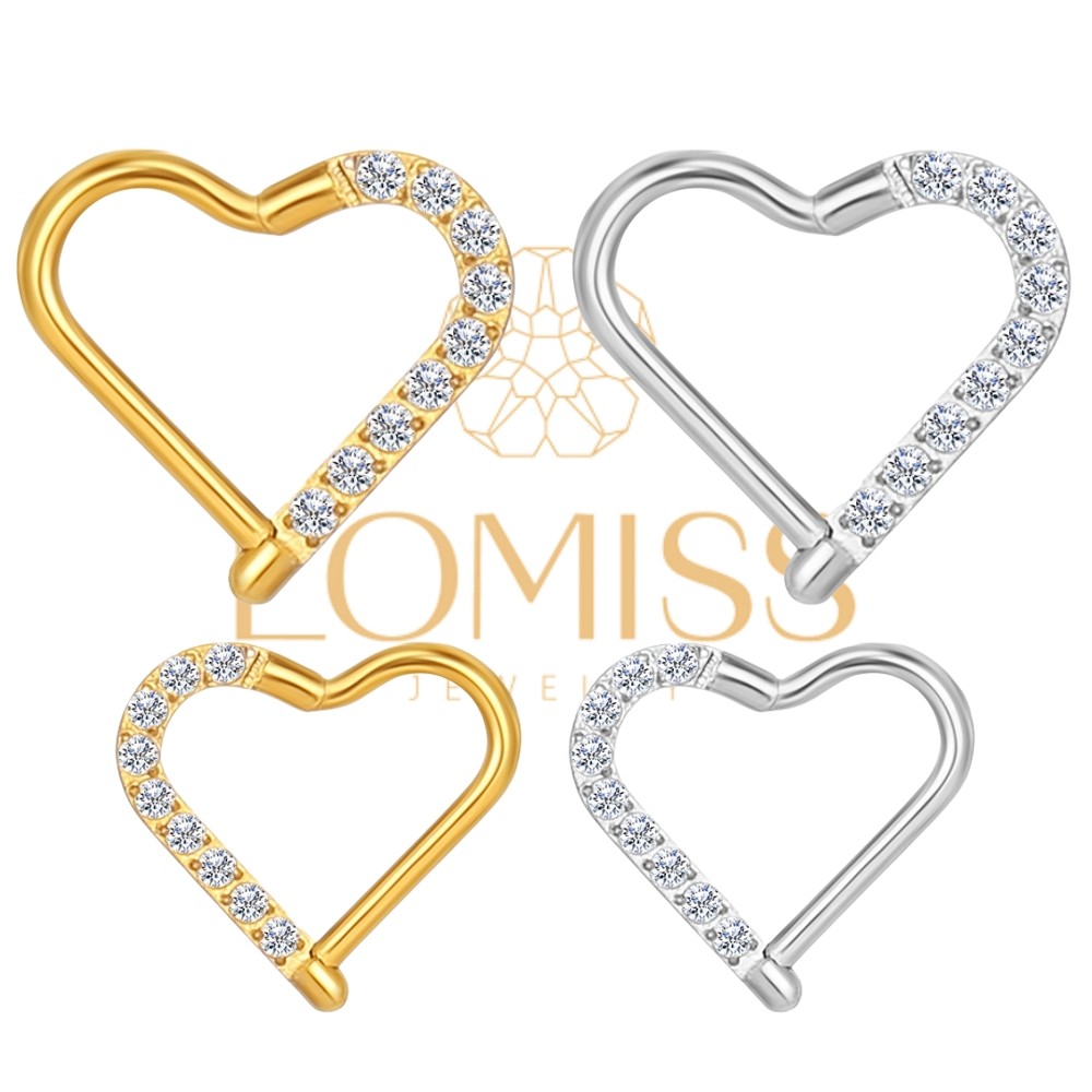 LOMISS Piercing Orelha Coração Argola Aço Cirúrgico Zircônia Cravejada Piercing Daith Hélix Nariz LOMISS Piercing Orelha Coração Argola Aço Cirúrgico Zircônia Cravejada Piercing Daith Hélix Nariz