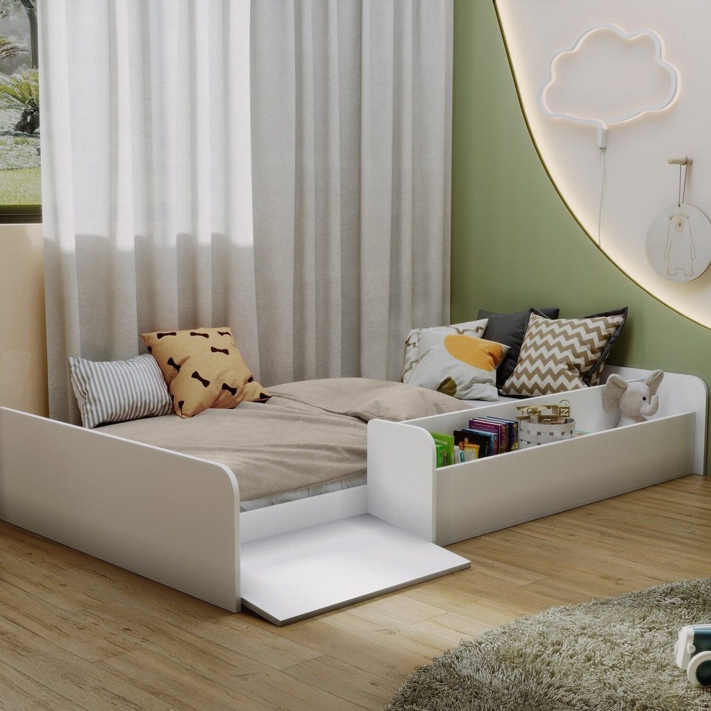 Cama Montessoriana Infantil com Nicho e Rampa Ca030 Branco Cama Montessoriana Infantil com Nicho e Rampa Ca030 Branco