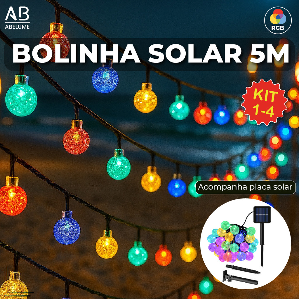 20M Luz Solar Fio de Fada Bolinha RGB 5M Led Com Placa Solar para ambientes externos 20M Luz Solar Fio de Fada Bolinha RGB 5M Led Com Placa Solar para ambientes externos