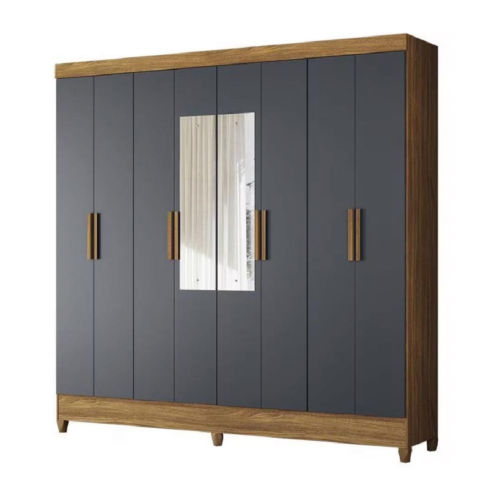 Guarda Roupa Casal Com Espelho 8 Portas 2 Gavetas Madeirado/Cinza Marajó Moval Guarda Roupa Casal Com Espelho 8 Portas 2 Gavetas Madeirado/Cinza Marajó Moval