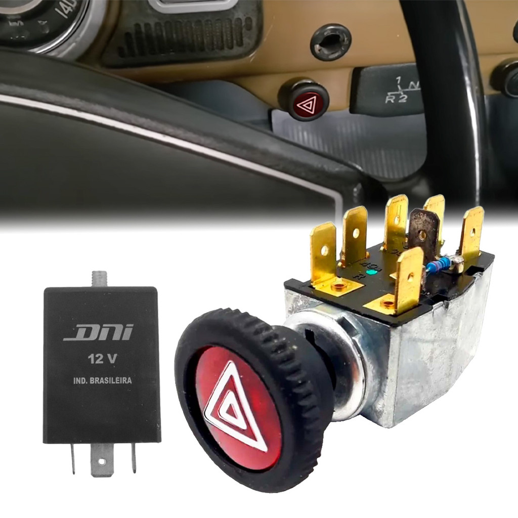 Kit Carro Fusca Kombi Brasilia 74 Relé Pisca + Interruptor Alerta DNI Original Kit Carro Fusca Kombi Brasilia 74 Relé Pisca + Interruptor Alerta DNI Original