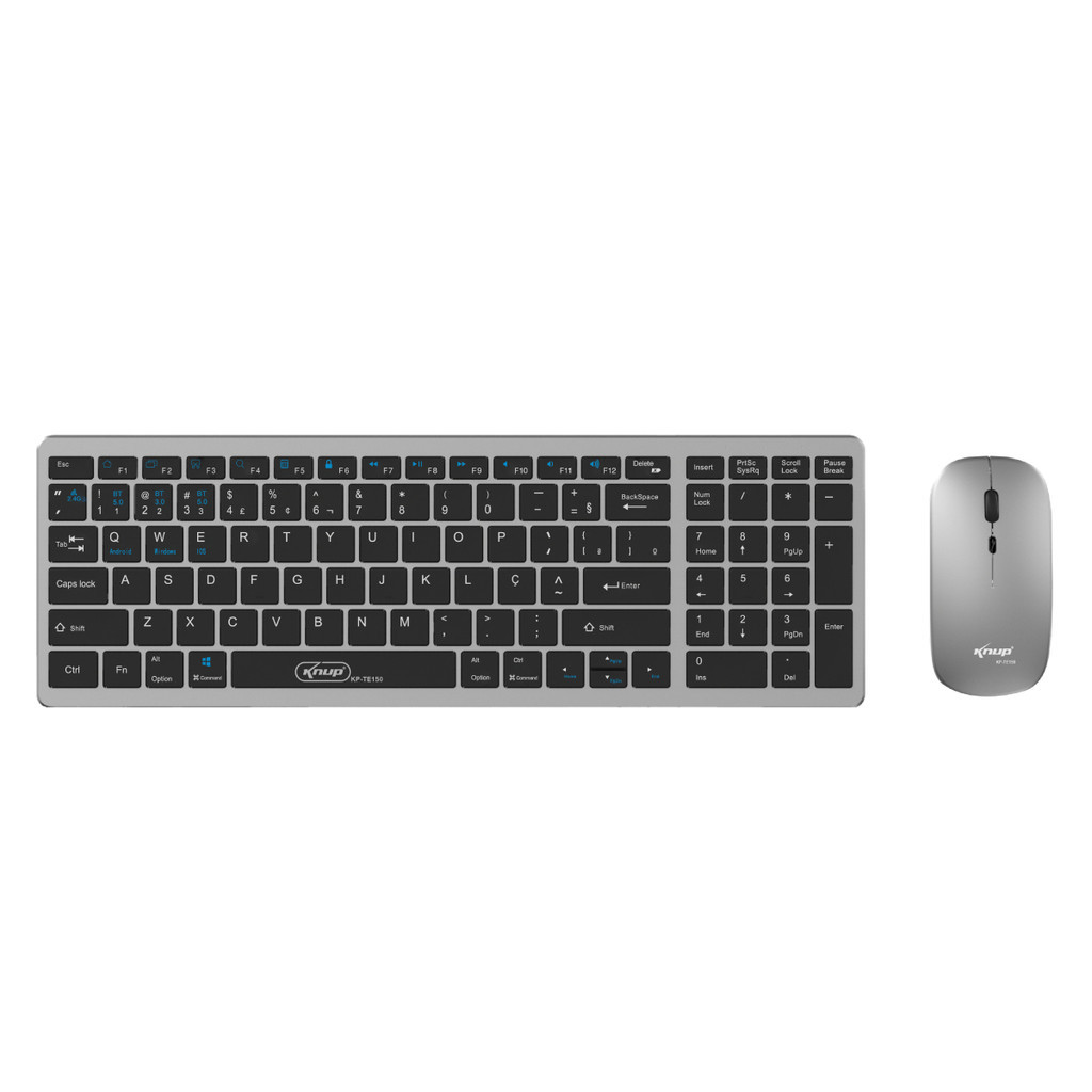 Teclado e Mouse Bluetooth Sem Fio USB Recarregável ABNT2 Multimídia Knup KP-TE150 Teclado e Mouse Bluetooth Sem Fio USB Recarregável ABNT2 Multimídia Knup KP-TE150