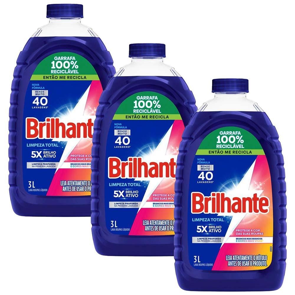 Kit 3 Sabão Líquido Brilhante Limpeza Total 3L Kit 3 Sabão Líquido Brilhante Limpeza Total 3L