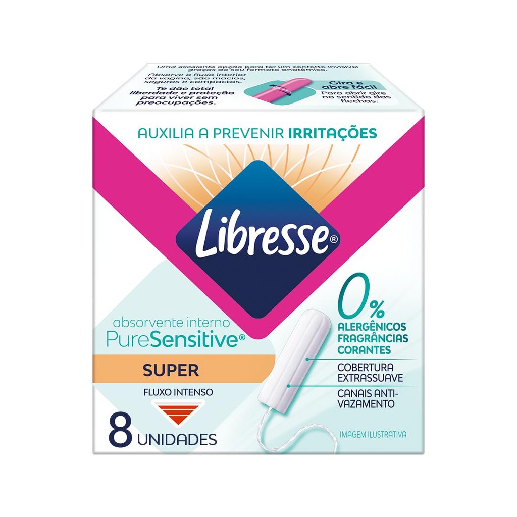 Absorvente Interno Libresse Super Pure Sensitive com 8 unidades Absorvente Interno Libresse Super Pure Sensitive com 8 unidades