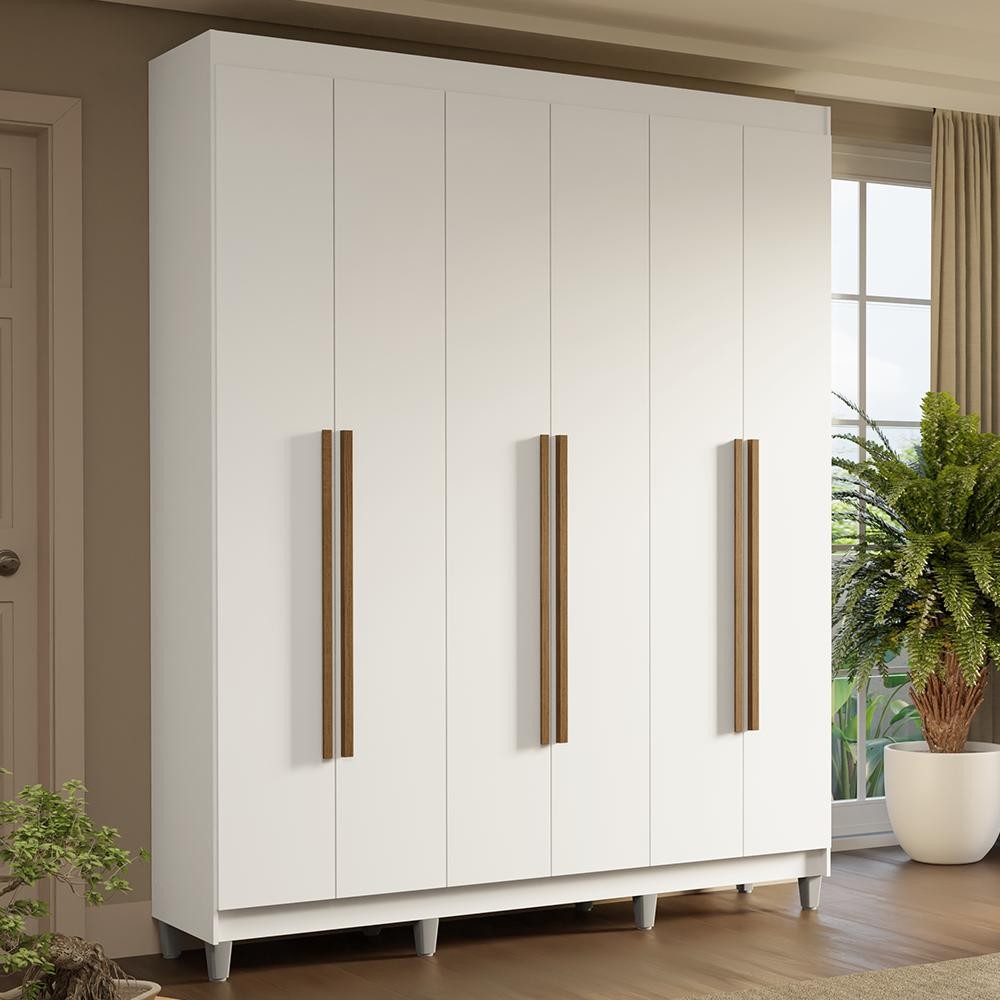 Guarda-Roupa Casal com Pés 6 Portas Batentes Branco/Branco/Rustic Saturno Madesa Guarda-Roupa Casal com Pés 6 Portas Batentes Branco/Branco/Rustic Saturno Madesa