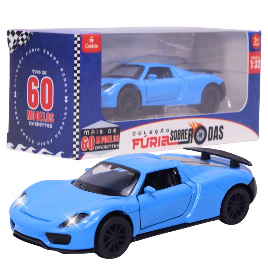 Carrinho Miniatura Azul Pull Back 1:32 C/ Som Luz – Castela Carrinho Miniatura Azul Pull Back 1:32 C/ Som Luz – Castela