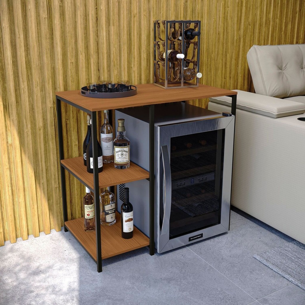 Mesa com 2 Prateleiras Kappesberg Crome Industrial Canela/Preto Fosco Mesa com 2 Prateleiras Kappesberg Crome Industrial Canela/Preto Fosco