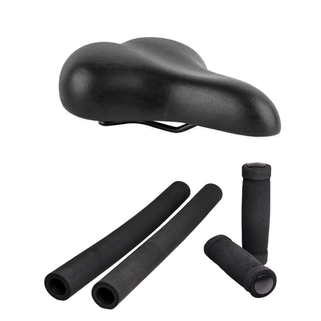Kit Selim Duas Molas Confortável Preto Manopla Espuma Guidão Beach Para Bicicleta Caiçara Praiana Kit Selim Duas Molas Confortável Preto Manopla Espuma Guidão Beach Para Bicicleta Caiçara Praiana