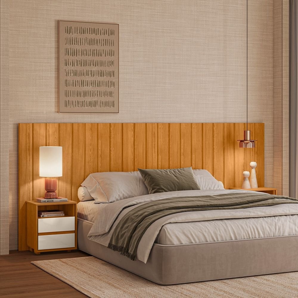 Cabeceira Extensível para Cama Solteiro/Casal/Queen/King Ripada 100% MDF Cinamomo/Off White Cabeceira Extensível para Cama Solteiro/Casal/Queen/King Ripada 100% MDF Cinamomo/Off White