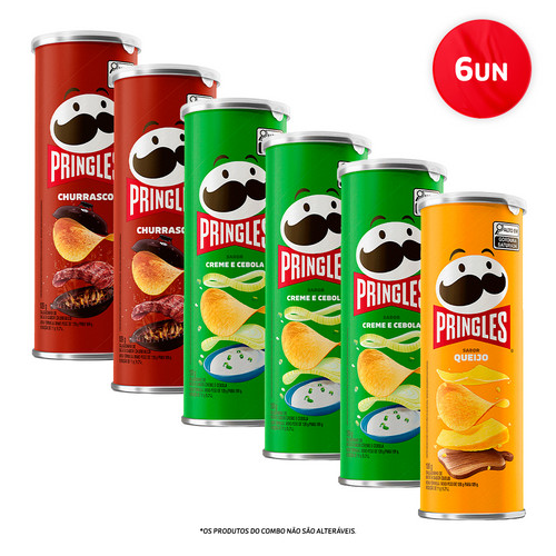 Combo Pringles Creme e Cebola 3 unid + Pringles Churrasco 2 unid + Pringles Queijo 1 unid