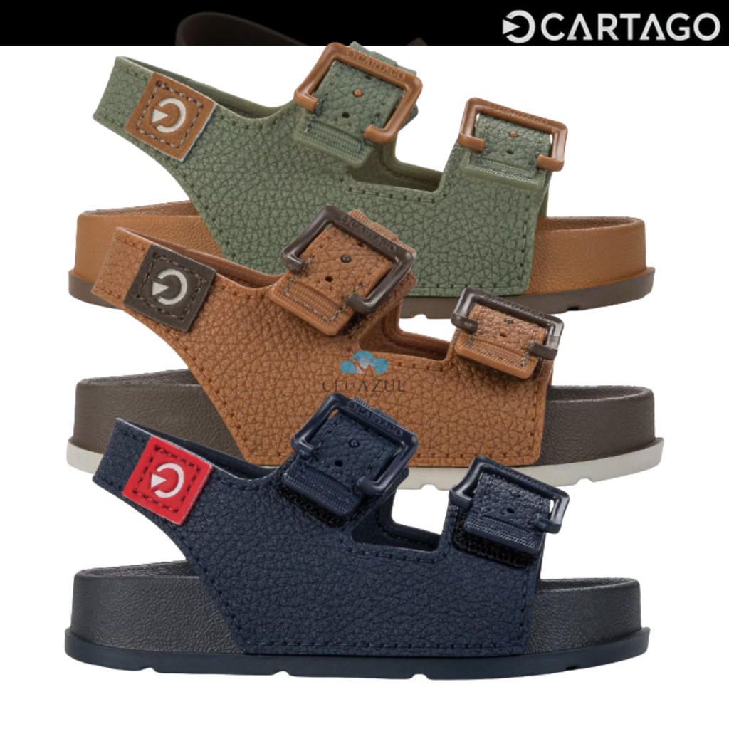 Sandália Masculina Cartago Infantil Milão II Slide Tiras Fivela Casual Conforto Sandália Masculina Cartago Infantil Milão II Slide Tiras Fivela Casual Conforto