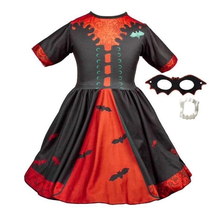 Fantasia Vampira Infantil Com Máscara e Dente de Vampiro pra Halloween Fantasia Vampira Infantil Com Máscara e Dente de Vampiro pra Halloween