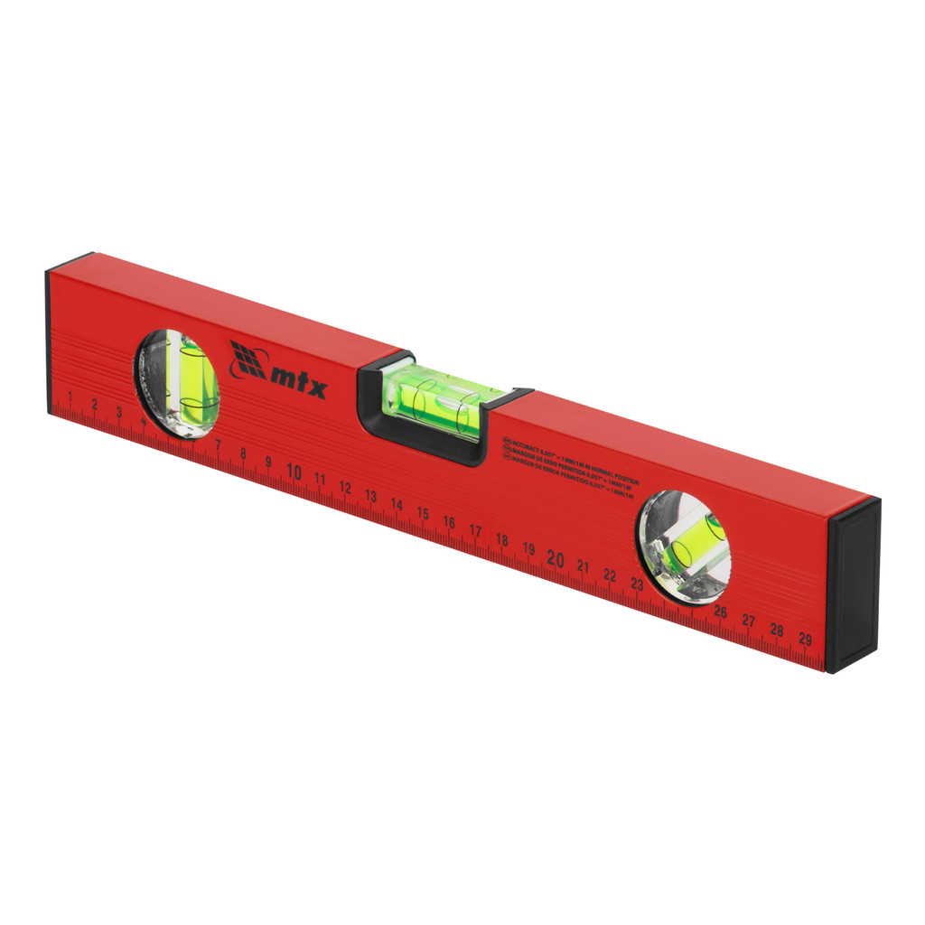 NIVEL DE ALUMINIO, COM REGUA, VERMELHO, 3 BOLHAS, 12POL., 300MM, 1PC // MTX NIVEL DE ALUMINIO, COM REGUA, VERMELHO, 3 BOLHAS, 12POL., 300MM, 1PC // MTX
