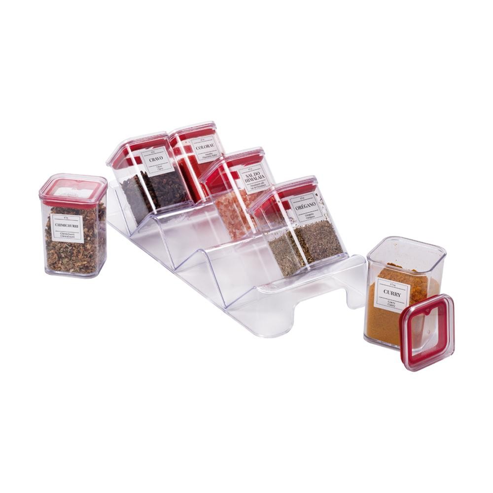 Kit 6 Porta Condimentos Temperos Herméticos Vermelho com Adesivo Plasútil Kit 6 Porta Condimentos Temperos Herméticos Vermelho com Adesivo Plasútil